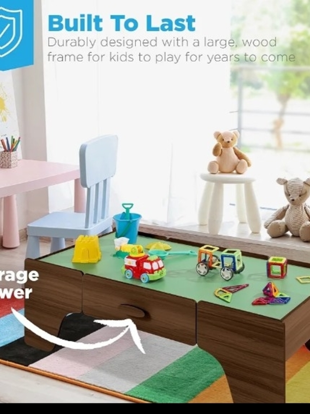Amazon Kids Play Table with Green Top and Wood Finish